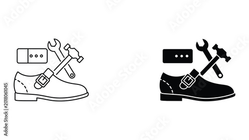 Tableau sur toile Vector illustration of sneaker with wrench and bolts for shoe repair or customiz