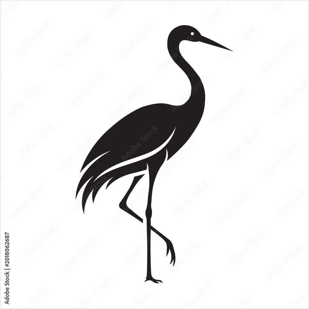 Obraz premium Crane Bird Silhouette Vector Illustration Elegant Wildlife
