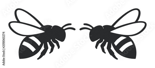 Minimalist honey bee silhouette vector, flying bumblebee insect icons, black and white honeybee graphic elements for nature branding