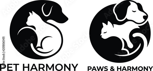 Minimalist cat and dog logo icon set for pet care and animal clinic branding