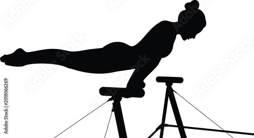 Картината върху платно Silhouette of female gymnast balancing on parallel bars