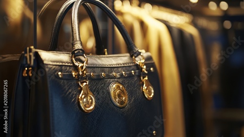 Elegant Black Handbag with Gold Accents on Display