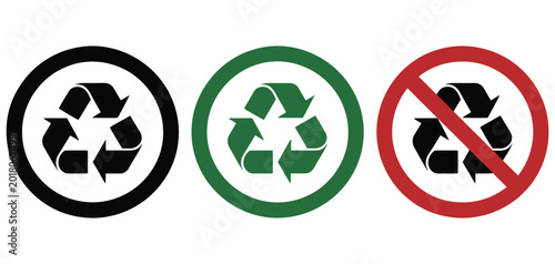 Fotografija Recycle and recycling not allowed sign vector icon set, clean flat illustration