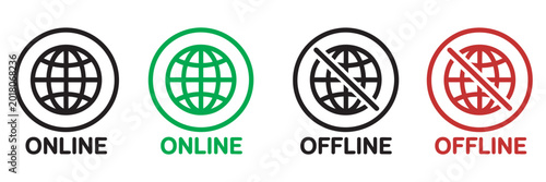 Photos Online and offline internet icon set, red green connection symbols, connect disc