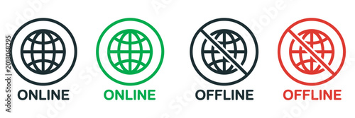 Fotografi Online and offline internet icon set, red green connection symbols, connect disc