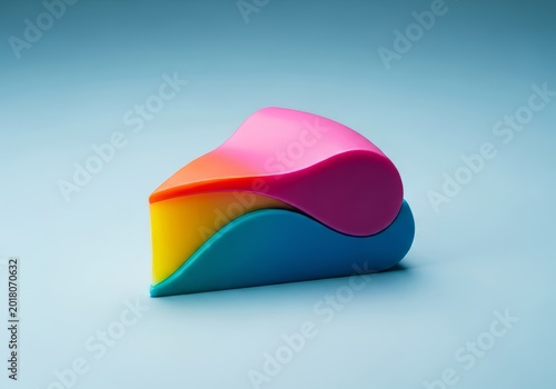 A wedge of dessert displaying a hyper-realistic smooth silicone finish, merging soft food shapes with a satisfying industrial rubbery surface, studio, conceptual, uniform