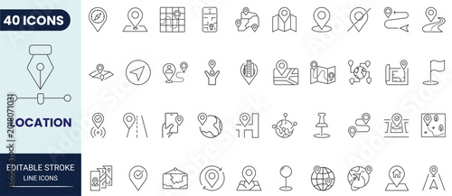 Fotografie Location icon set in outline style