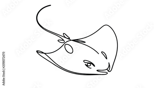 Bild auf Leinwand One continuous line illustration of an stingray , isolated on white background