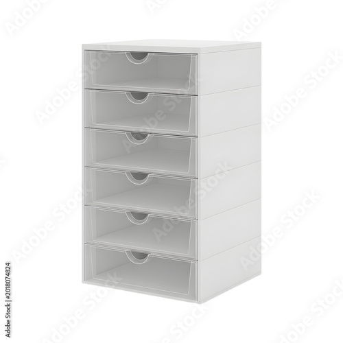 Six-drawer gray filing cabinet with handles