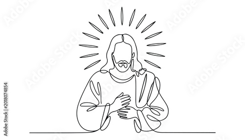 Tableau sur toile One continuous line illustration of an jesus christ , isolated on white background