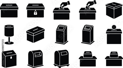 Tableau sur toile Diverse Black And White Icons Representing Collection Boxes And Bins container r