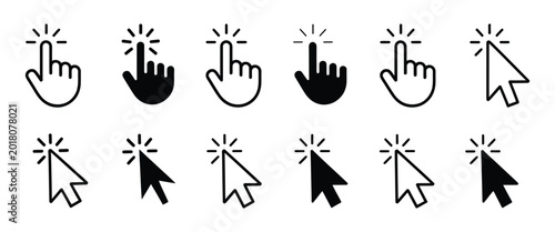 Fotografi Set of hand cursor icons click and cursor icons set, modern arrow pointer select