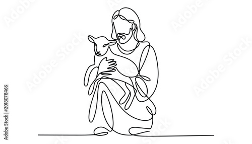 Canvas Print One continuous line illustration of an jesus christ , isolated on white background