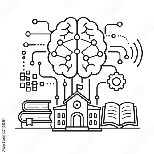Tableau sur toile Modern Education and Artificial Intelligence Integration Conceptual Icon Bridgin