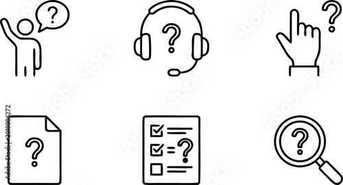 Bild auf Leinwand Frequently Asked Questions and Customer Support Line Icon Set for Help Center Se