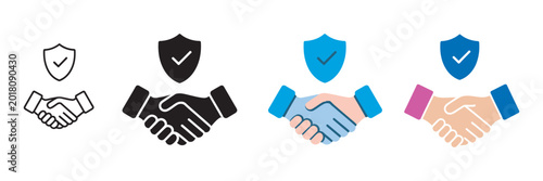 Tableau sur toile Secure business partnership agreement icon set, showcasing trust protection veri