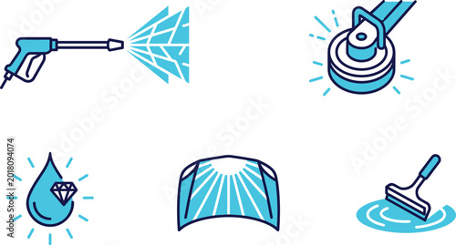 Schilderij op canvas Cleaning and Restoration Icons Vector Set Featuring Pressure Washers, Scrapers,