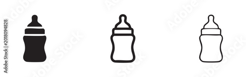 Fotografía Baby bottle icon set with solid, outline, and line style for baby feeding on whi