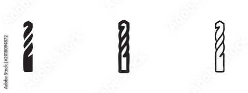 Fotografie Drill bit icon set with solid, outline, and line style for tools and hardware on