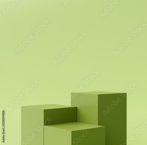 Green pedestal podium for product display stand empty space stage studio background 3d rendering