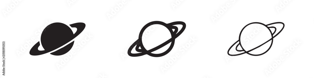 Fototapeta premium Saturn Planet Icon Set with Rings - Space and Astronomy Symbols