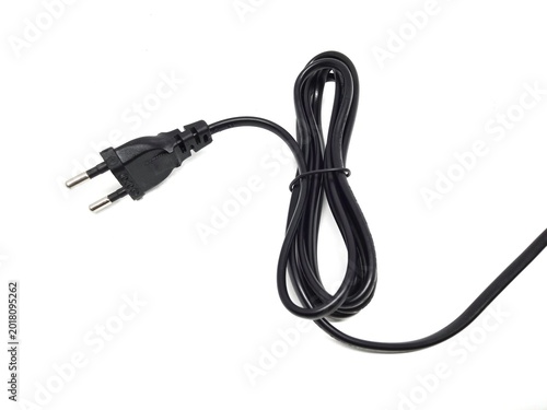 Fotografi European type black plug cable with two insulated pins on a white background