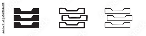 Fotografia Set of three stacking tray icons in solid, outline, and doodle styles