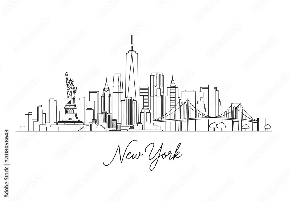 Obraz premium New york city skyline artistic continuous line drawing with simple black