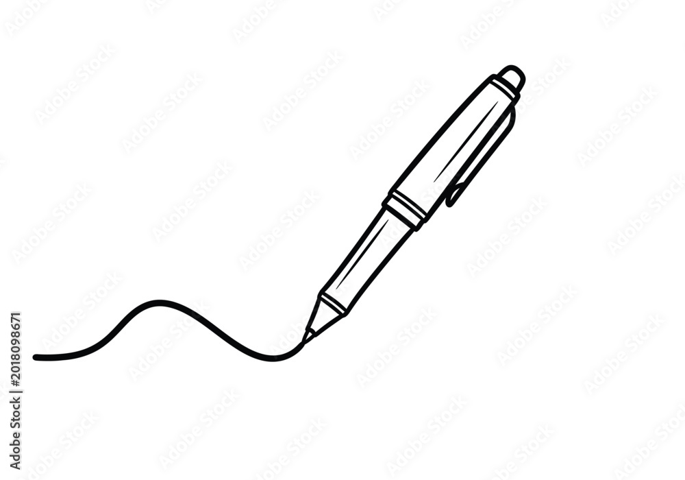 Fototapeta premium Classic ballpoint pen drawing a wavy line simple sketch with office supply