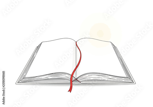 Fotografía Open hardcover book with red bookmark line art