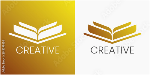 Canvastavla Open book icon with gold gradient background