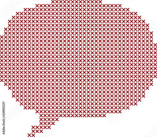 Red cross stitch speech bubble icon
