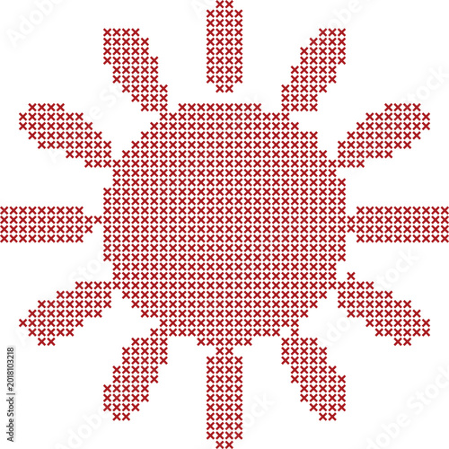Red cross stitch sun pattern isolated 