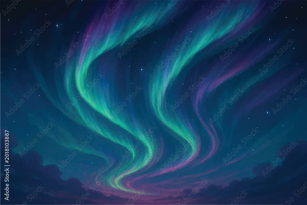Obraz premium Aurora view in sky design digital art style, illustration