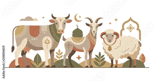 Tableau sur toile Minimal and adorable cartoon set of cow, sheep, and goat, perfect for children’s illustrations, educational content, and playful designs