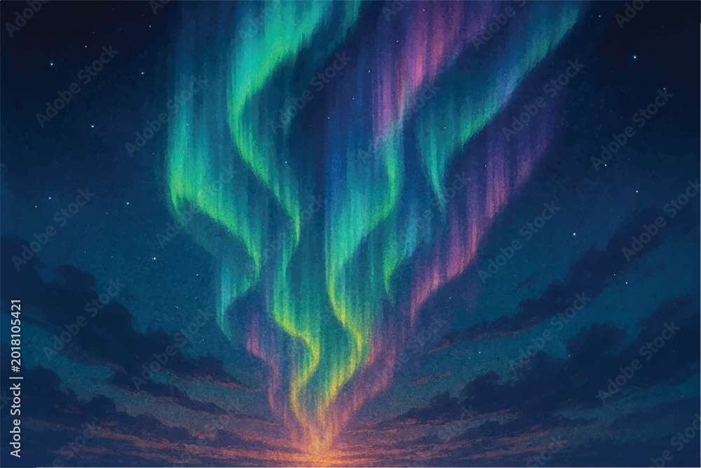 Obraz premium Aurora view in sky design digital art style, illustration