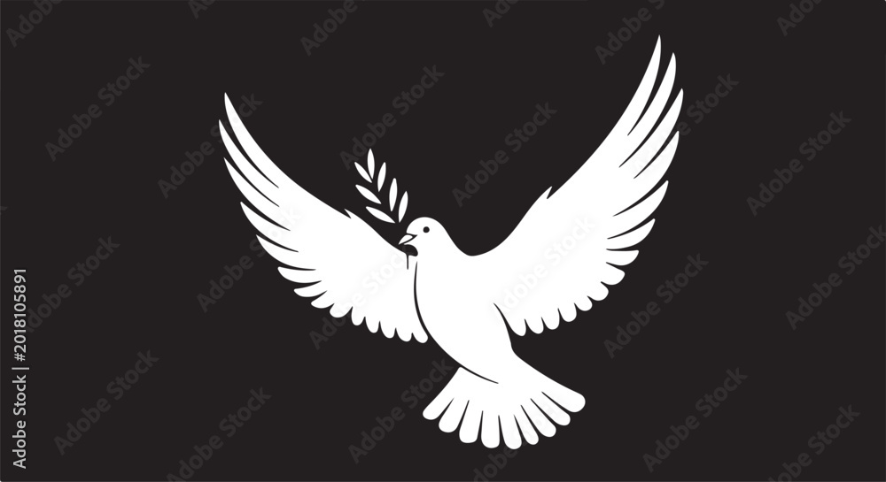 Fototapeta premium A peaceful dove silhouette flies with an olive branch in its beak vector shilhoutte icon use as a symbol, web graphic design