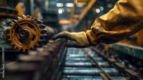 A hand wearing industrial gloves sucked into a machine Generating AI