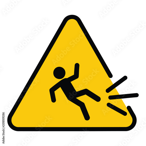 Obraz na płótnie Yellow warning triangle sign with a person slipping and falling icon icon