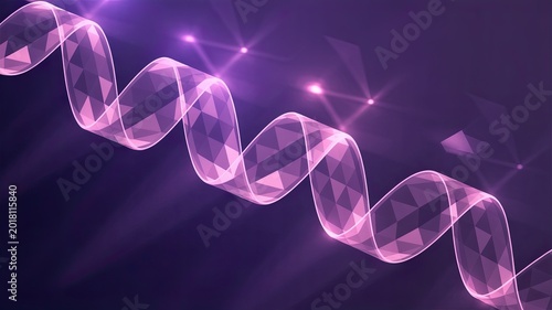 Abstract purple glowing spiral helix background with low poly geometric design and light effects futuristic digital technology and science concept.