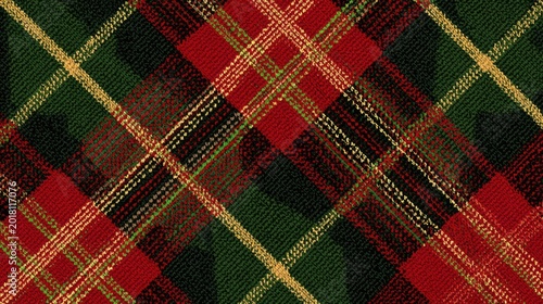 Classic Red Green and Yellow Tartan Plaid Fabric Pattern.