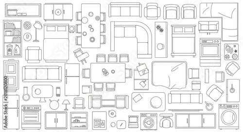 Tableau sur toile Top down view of a detailed floor plan layout with furniture.