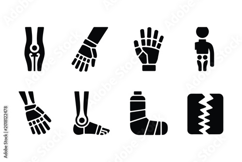 Set of minimal injury and fracture icons on isolated background