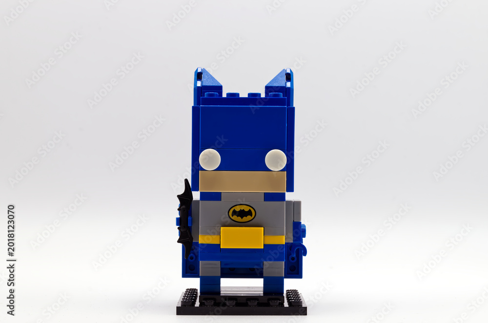 Obraz premium Bologna - Italy - May 3, 2026: Blue lego brickheadz batman figure isolated on white.