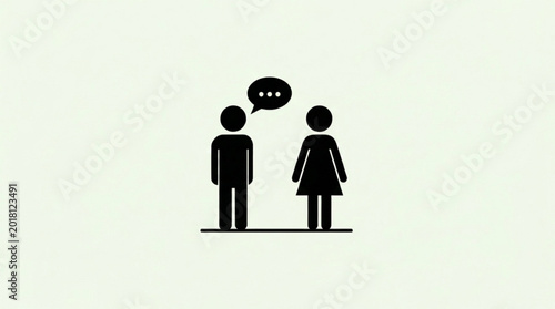 Man and Woman Silhouette Icons Talking with Speech Bubble — Flat Communication Concept