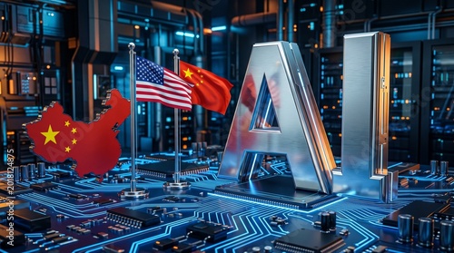 Global technology flags and circuits.