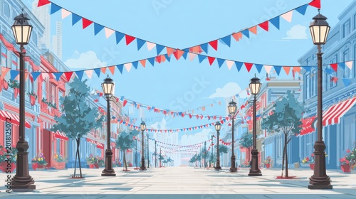 Colorful Festival Bunting on Sunny Street