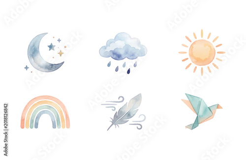 Photography Watercolor Sky Elements Neo-Minimalist Icon Set