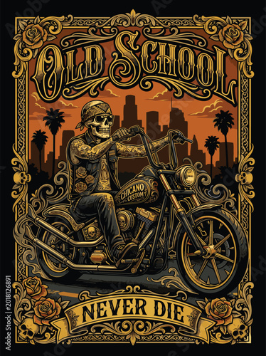 Photos Realistische chicano riding a chopper motorcycle Vector  Illustration | Chicano