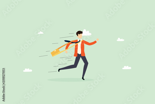 Foto Businessman Running Fast with Briefcase Late for Work Vector Illustration